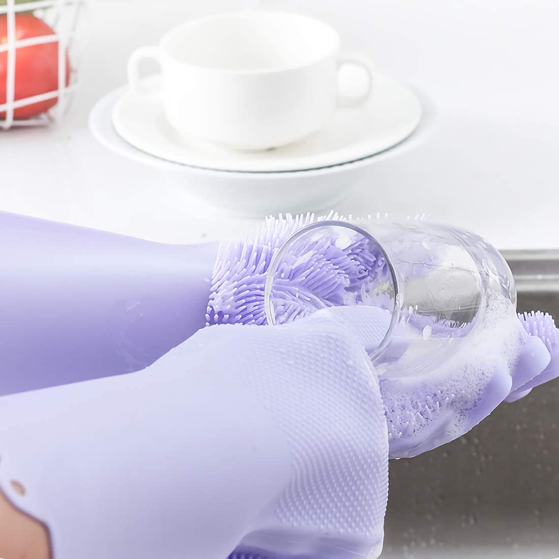 Magic Reusable Silicone Gloves with Scrubber | Heat Resistant Multipurpose Cleaning Gloves for Kitchen, Dishwashing, Car, and Household Use