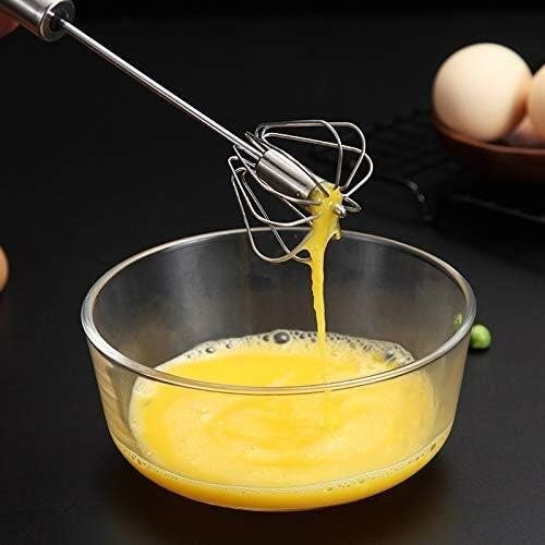 Hand Pressure Semi-Automatic Egg Beater – Manual Whisk & Cream Mixer for Kitchen Baking, Coffee, and Cooking (30.5x6.5cm) | Self-Turning Stainless Steel Beater