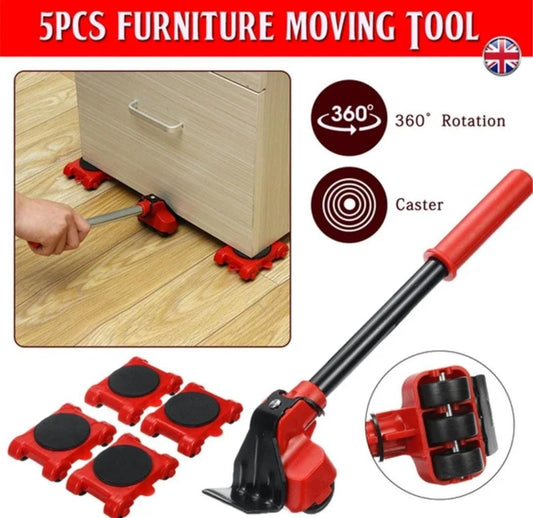 (5-in-1) Heavy Furniture Moving Tool Kit – Professional Lifter & 360° Sliding Wheel Corner Mover Set for Sofa, Bed, Cupboard, Appliances Shifting & Home Cleaning