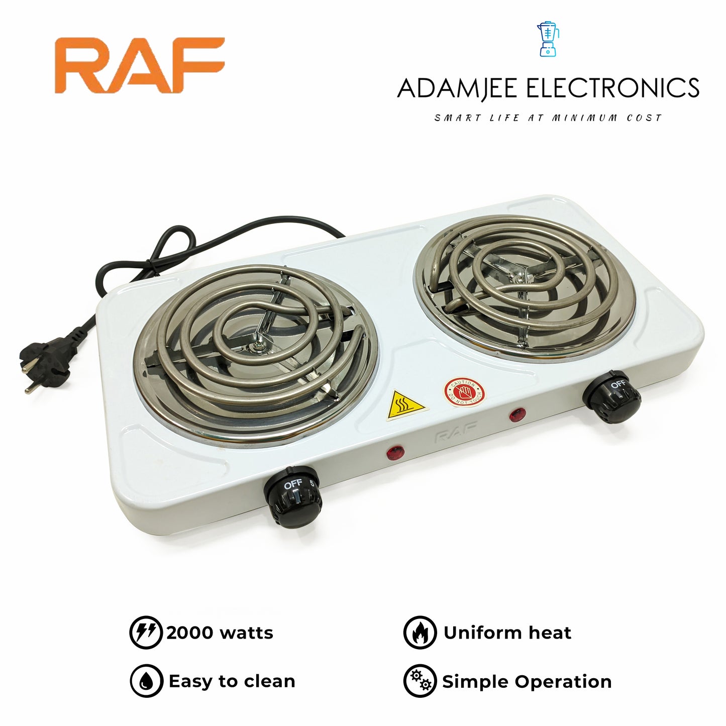 RAF Double Electric Stove & Hot Plate Cooker R.8020B – 2000W Dual Burner Portable Electric Cooking Stove with Uniform Heating & Adjustable Temperature Control