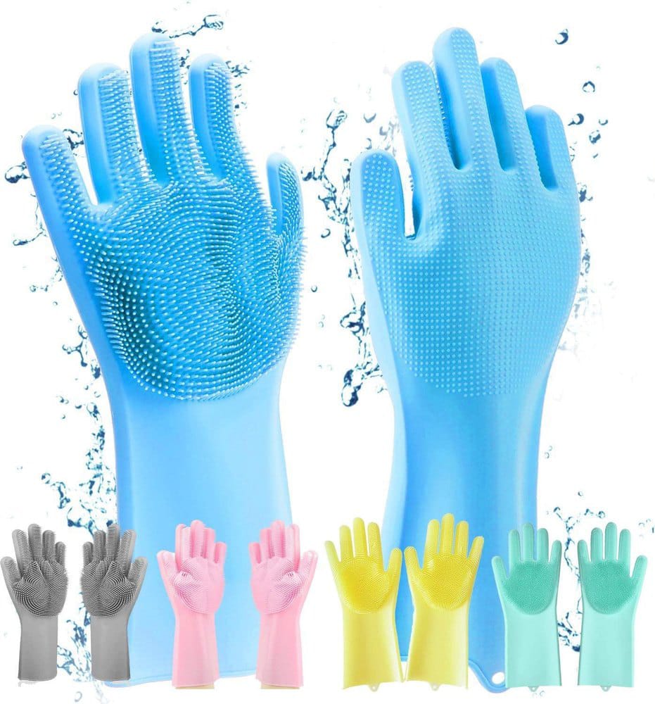 Magic Reusable Silicone Gloves with Scrubber | Heat Resistant Multipurpose Cleaning Gloves for Kitchen, Dishwashing, Car, and Household Use