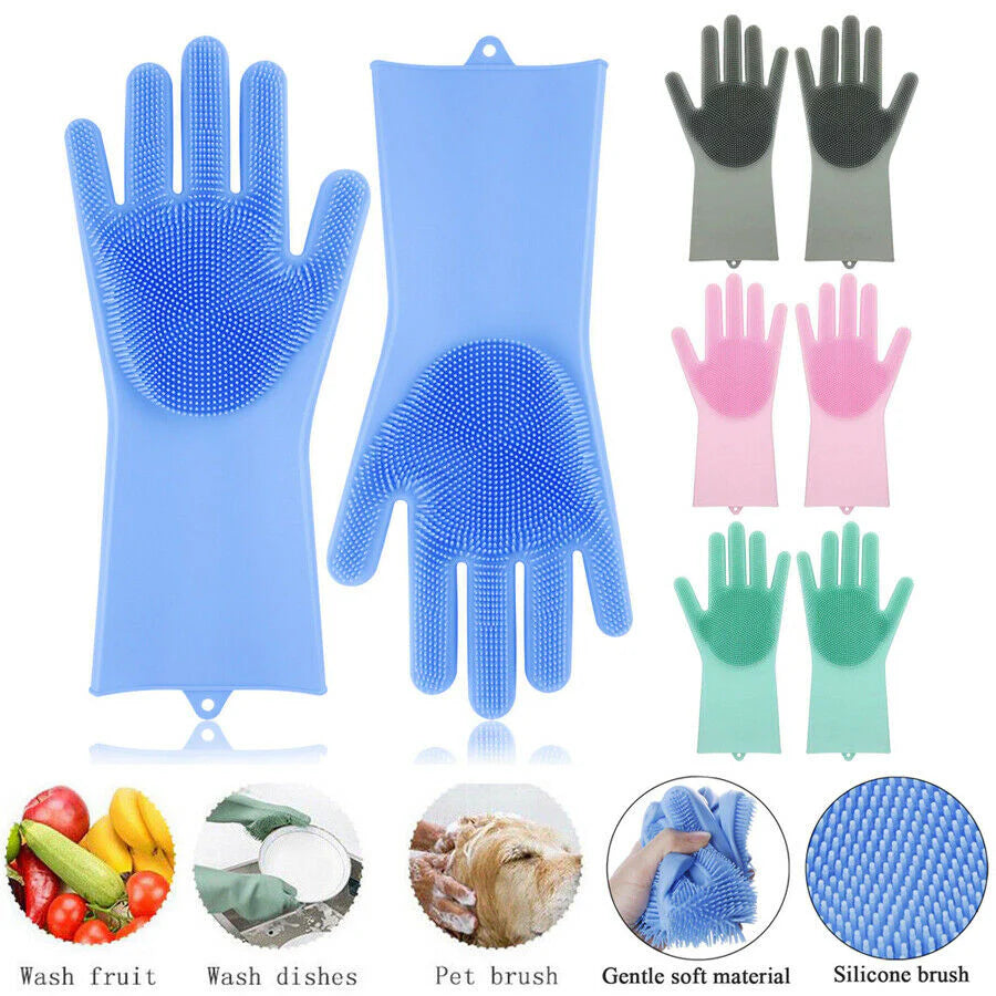 Magic Reusable Silicone Gloves with Scrubber | Heat Resistant Multipurpose Cleaning Gloves for Kitchen, Dishwashing, Car, and Household Use