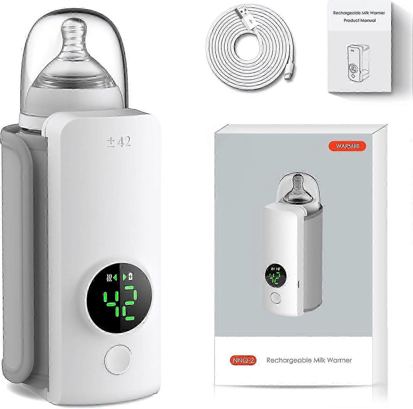 Portable USB Rechargeable Baby Bottle Warmer | Moclever Battery-Powered Milk Heater with Digital Display & 6 Heating Levels – Perfect for Travel