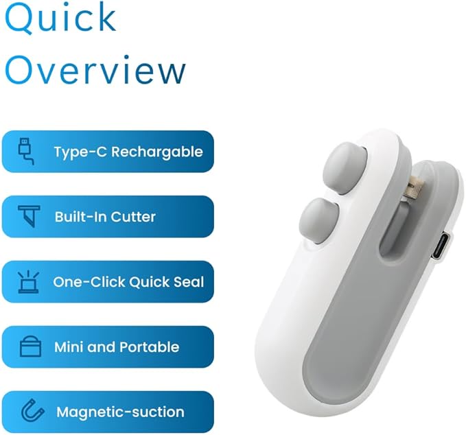 Portable Mini Food Bag Sealer & Cutter | USB Rechargeable Heat Sealing Machine for Snacks, Plastic & Food Bags – Compact Kitchen Gadget (Random Colour)