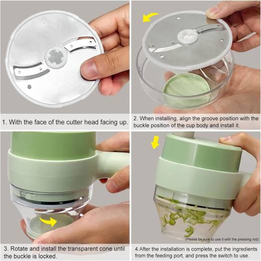 4 in 1 Handheld Electric Vegetable Cutter Set | Mini Food Processor for Garlic, Onion, Chili, Celery, Ginger & Meat – Automatic Chopper with Cleaning Brush