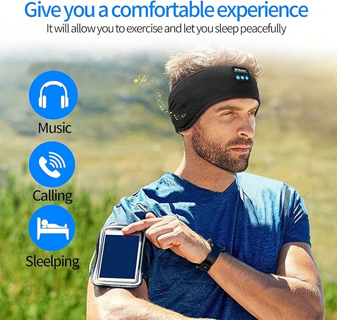 Wireless Bluetooth Music Headband with Built-In Headphones | Sports, Running, Gym & Sleep Headband – Hands-Free, Comfortable & Rechargeable