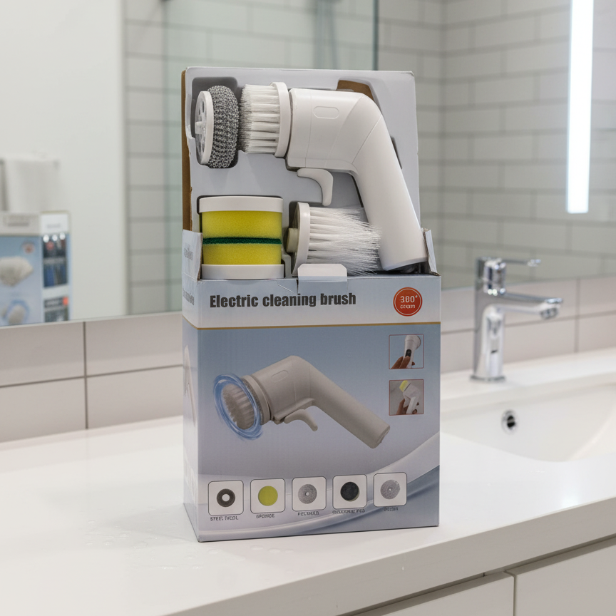 Electric Cleaning Brush with Multiple Attachments | 360° Rotating Power Scrubber for Bathroom, Kitchen, and Home Cleaning