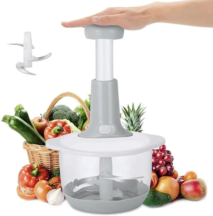 Manual Hand Push Chopper 1.5L – Multi-Functional Vegetable Cutter, Meat Grinder, Slicer & Grater | Fast Push Chopper for Kitchen (Random Color)
