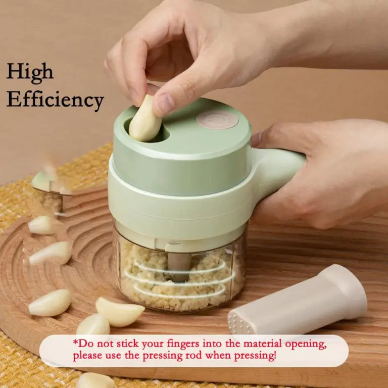 4 in 1 Handheld Electric Vegetable Cutter Set | Mini Food Processor for Garlic, Onion, Chili, Celery, Ginger & Meat – Automatic Chopper with Cleaning Brush