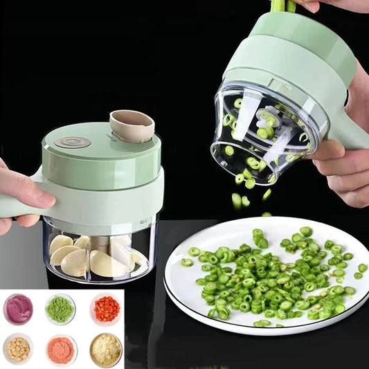 4 in 1 Handheld Electric Vegetable Cutter Set | Mini Food Processor for Garlic, Onion, Chili, Celery, Ginger & Meat – Automatic Chopper with Cleaning Brush