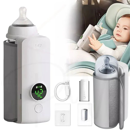 Portable USB Rechargeable Baby Bottle Warmer | Moclever Battery-Powered Milk Heater with Digital Display & 6 Heating Levels – Perfect for Travel