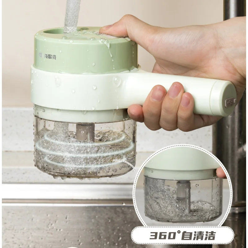 4 in 1 Handheld Electric Vegetable Cutter Set | Mini Food Processor for Garlic, Onion, Chili, Celery, Ginger & Meat – Automatic Chopper with Cleaning Brush