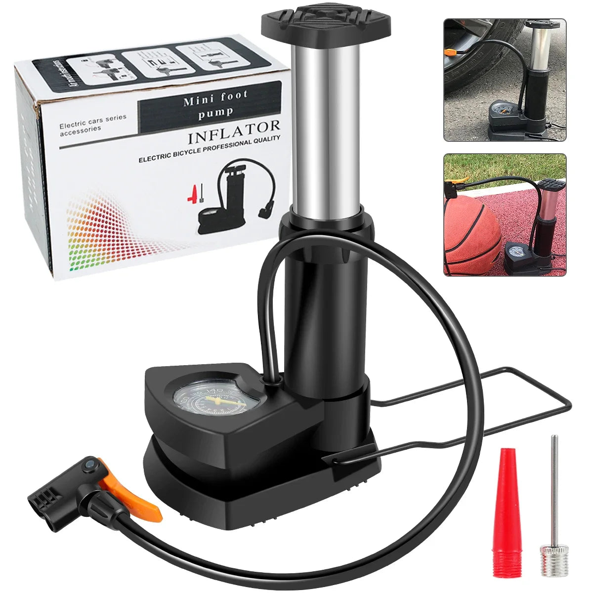 Foot & Hand Air Pump with Pressure Gauge | Fast Portable Inflator for Car, Bike, Cycle Tires, Balls & Inflatables