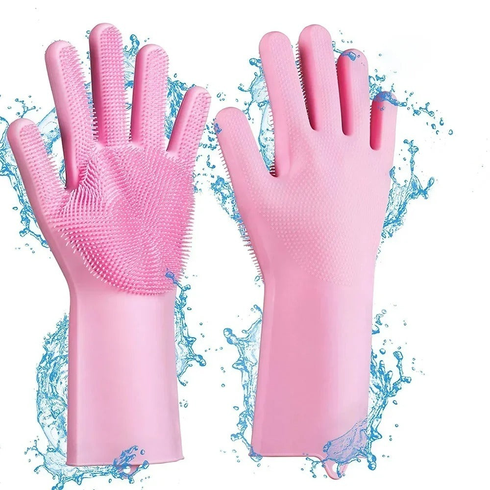 Magic Reusable Silicone Gloves with Scrubber | Heat Resistant Multipurpose Cleaning Gloves for Kitchen, Dishwashing, Car, and Household Use