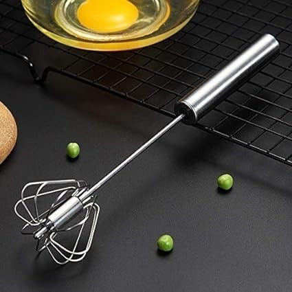 Hand Pressure Semi-Automatic Egg Beater – Manual Whisk & Cream Mixer for Kitchen Baking, Coffee, and Cooking (30.5x6.5cm) | Self-Turning Stainless Steel Beater