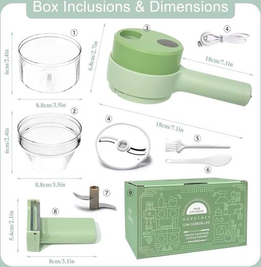 4 in 1 Handheld Electric Vegetable Cutter Set | Mini Food Processor for Garlic, Onion, Chili, Celery, Ginger & Meat – Automatic Chopper with Cleaning Brush