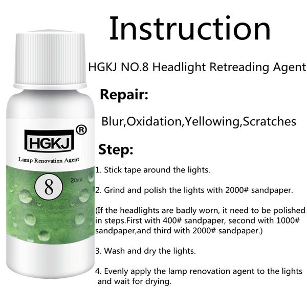 HGKJ-8 Car Headlight Restoration Agent 50ml – Powerful Cleaner for Crystal Clear Shine, Scratch Removal & UV Protection | Restores Yellow, Foggy & Oxidized Headlights Instantly