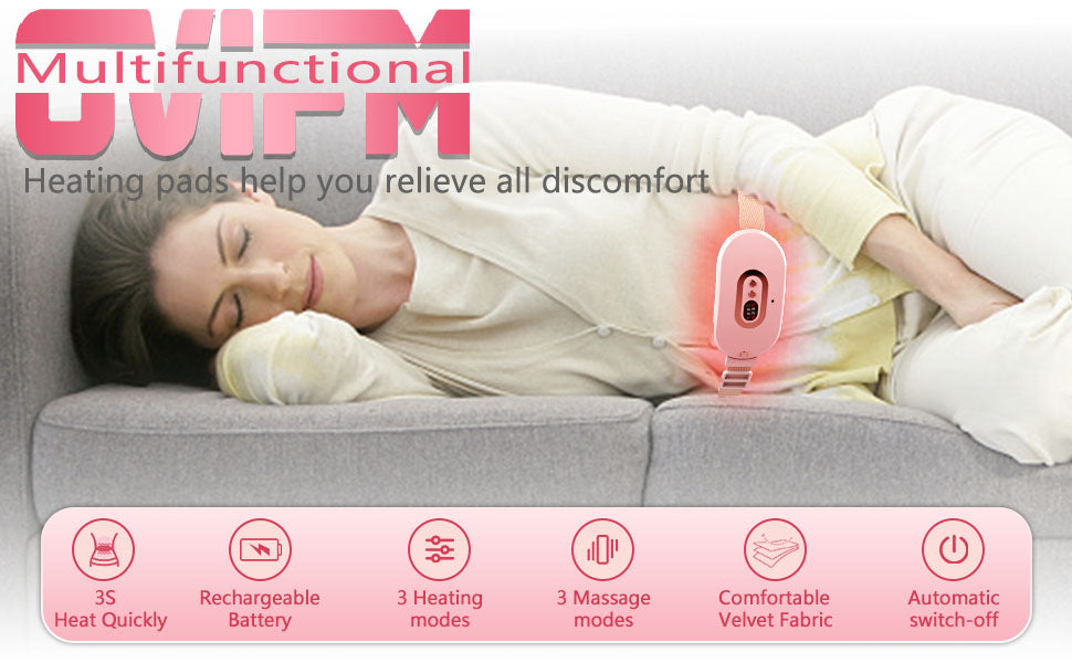 Cramp Relief Belt – Portable Menstrual Heating Pad | 3 Heat Levels & 4 Massage Modes | Electric Heating Belt for Period Pain Relief for Women & Girls
