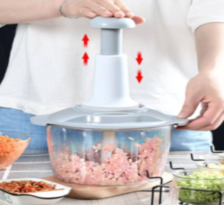 Manual Hand Push Chopper 1.5L – Multi-Functional Vegetable Cutter, Meat Grinder, Slicer & Grater | Fast Push Chopper for Kitchen (Random Color)