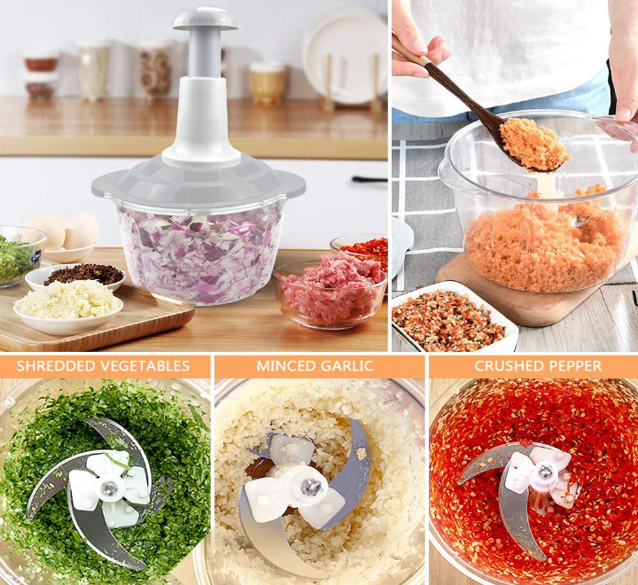 Manual Hand Push Chopper 1.5L – Multi-Functional Vegetable Cutter, Meat Grinder, Slicer & Grater | Fast Push Chopper for Kitchen (Random Color)